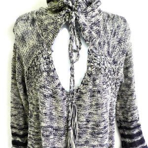 Paper Crane Knit Sweater Hoodie Marled Space Dye Fringe No Itch Acrylic Hippie S